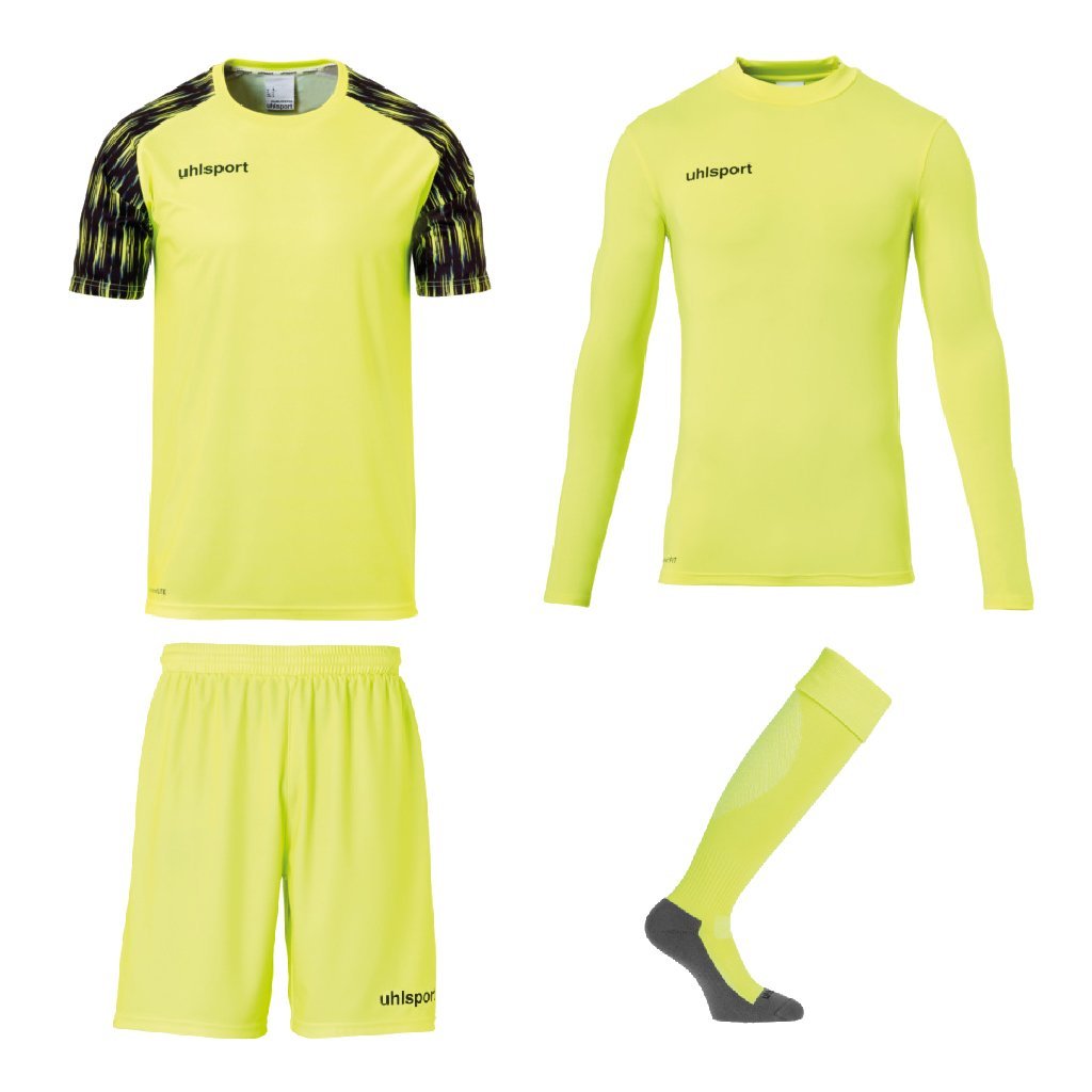 Uhlsport Reaction Keeperstenue Set Yellow Black - Keepershandschoenen - Maat 140